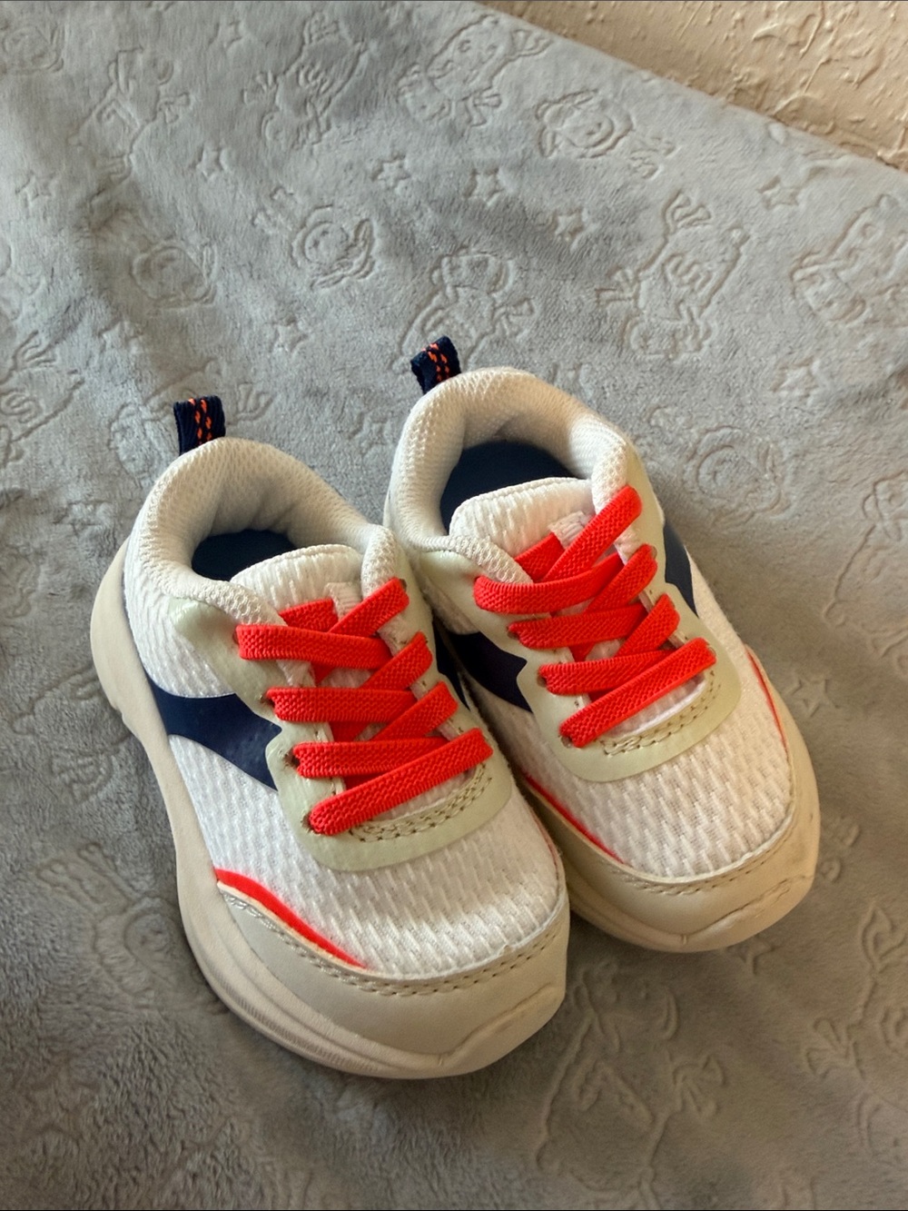 Carter's White Sneakers with Navy Accents & Bright Orange Laces